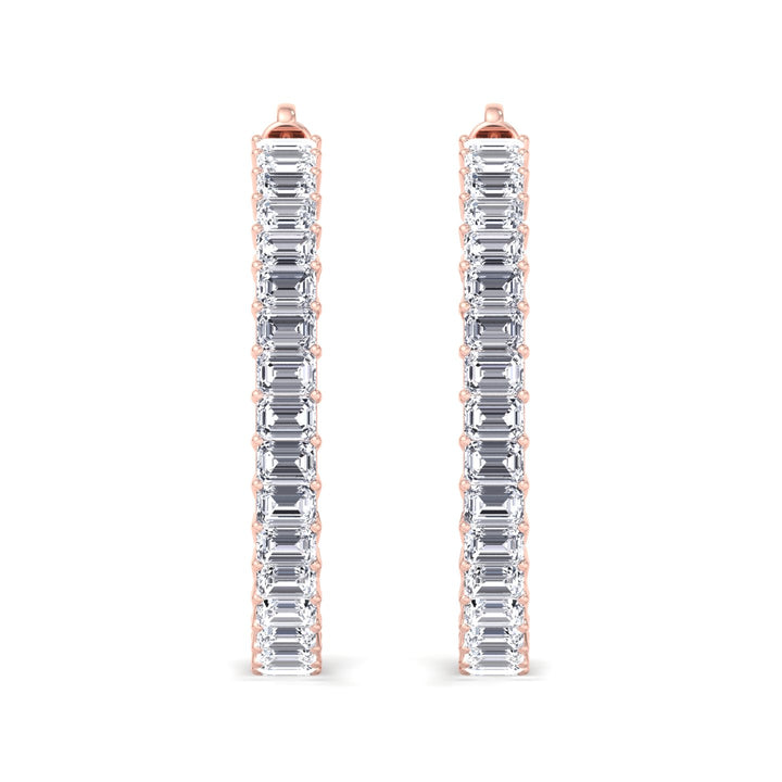 Emerald-Cut Lab Grown Diamond Hoops Rose Gold