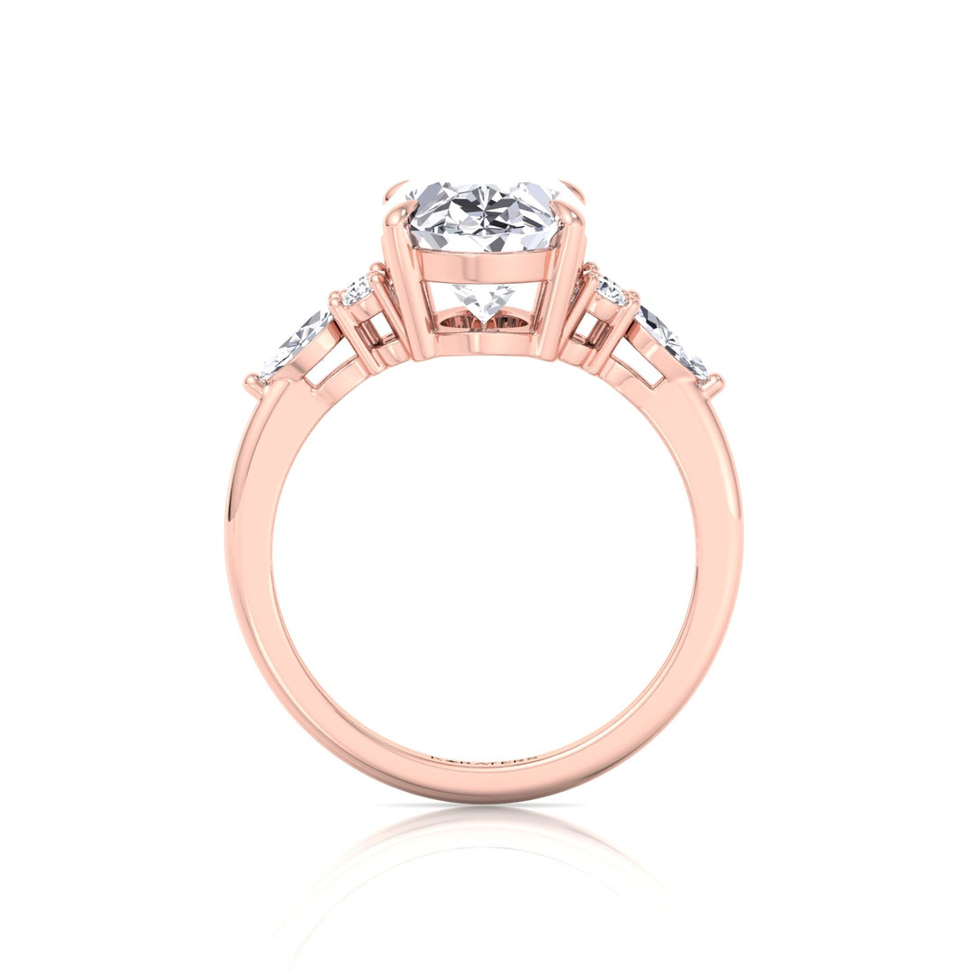 Oval Cut Lab Grown Diamond Engagement Ring with Round and Marquise Sidestones Rose Gold 