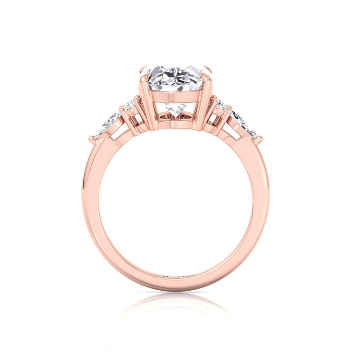 Oval Cut Lab Grown Diamond Engagement Ring with Round and Marquise Sidestones Rose Gold 