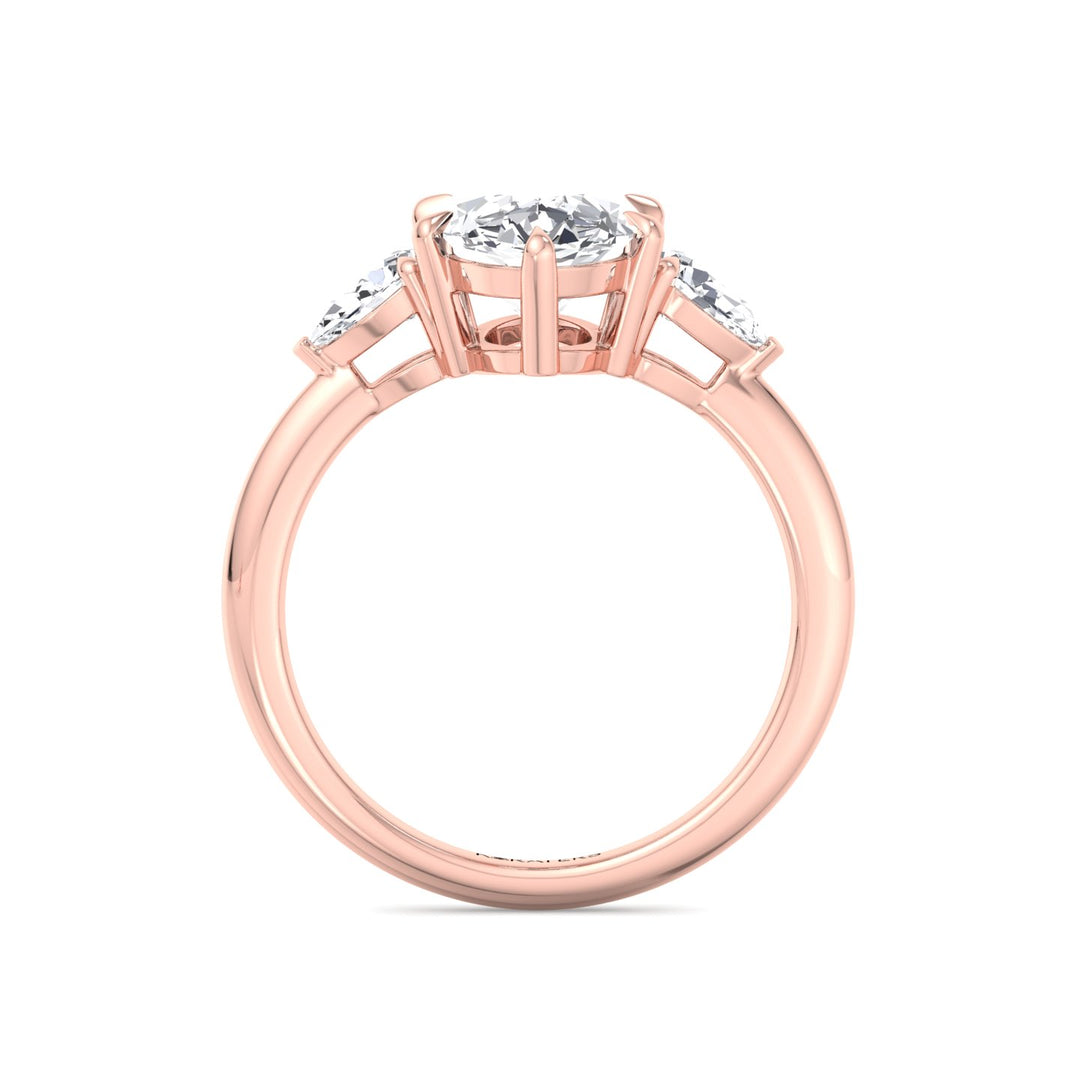 Moval Lab-Grown Diamond Engagement Ring with Pear Sidestones Rose Gold