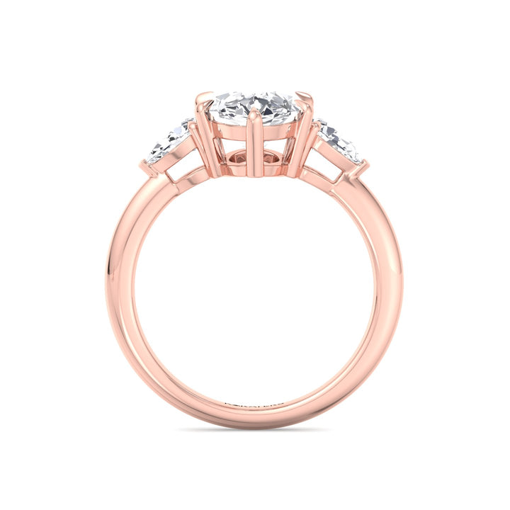 Moval Lab-Grown Diamond Engagement Ring with Pear Sidestones Rose Gold