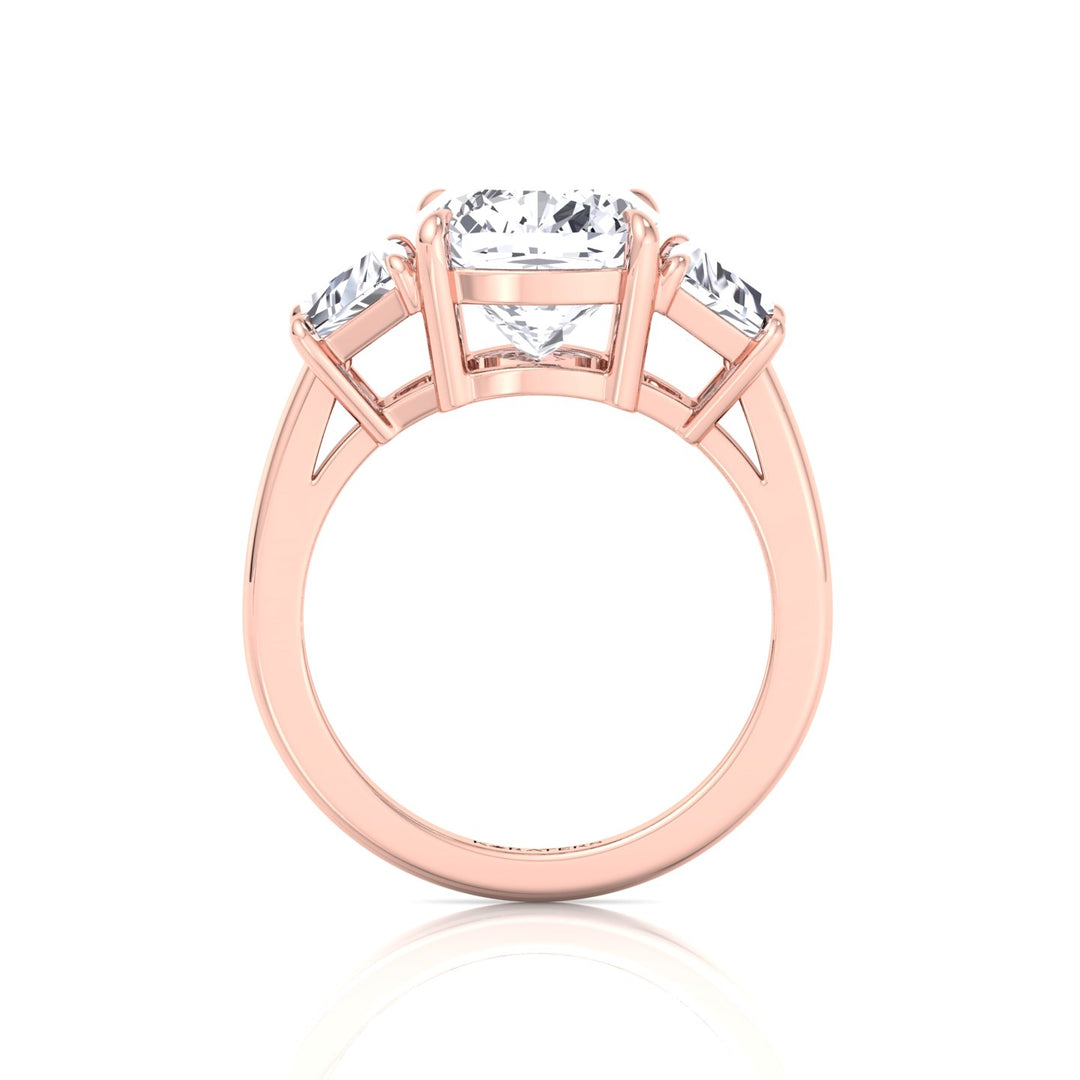 Cushion & Trapezoid Three Stone Lab-Diamond Engagement Ring Rose Gold