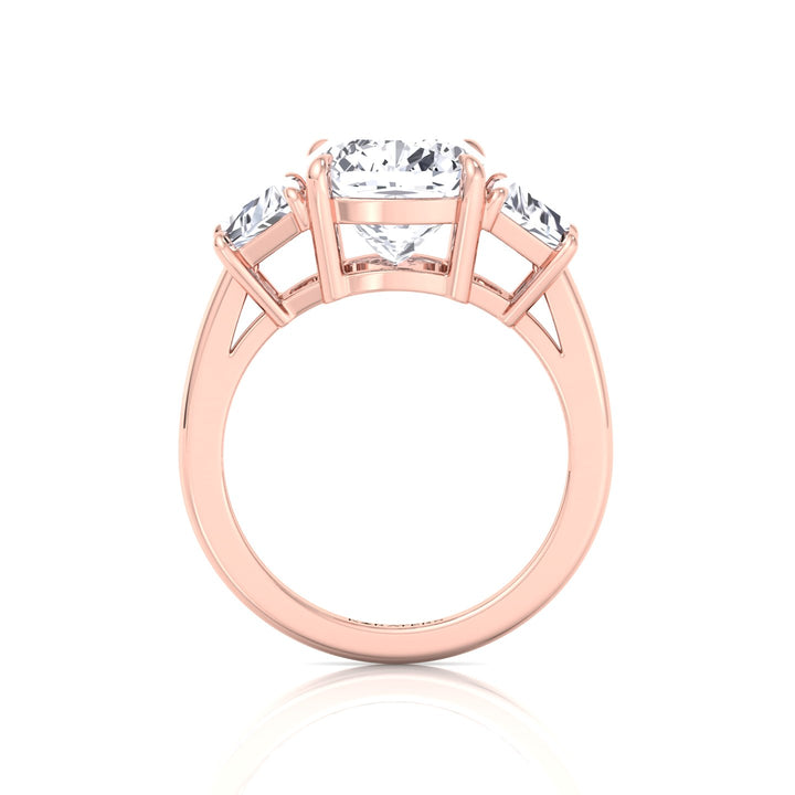 Cushion & Trapezoid Three Stone Lab-Diamond Engagement Ring Rose Gold