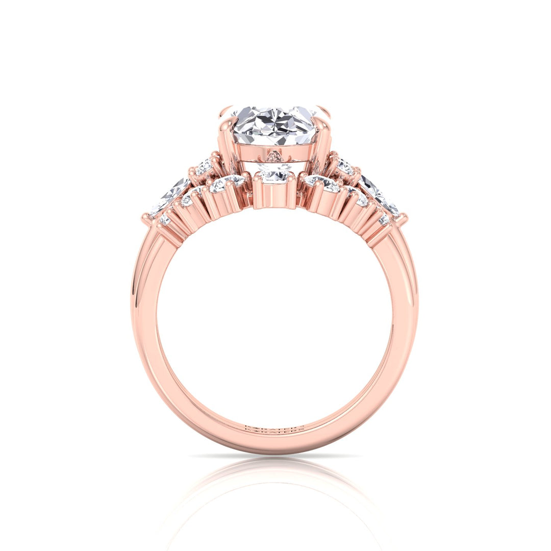 3.63CT Total Weight Oval with Side Stones Grown Diamond Wedding Set  Rose Gold