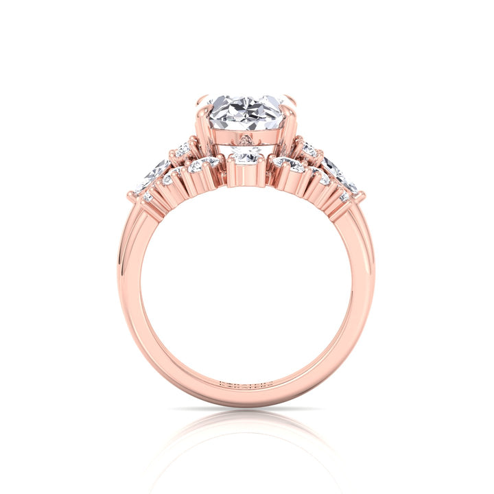 3.63CT Total Weight Oval with Side Stones Grown Diamond Wedding Set  Rose Gold