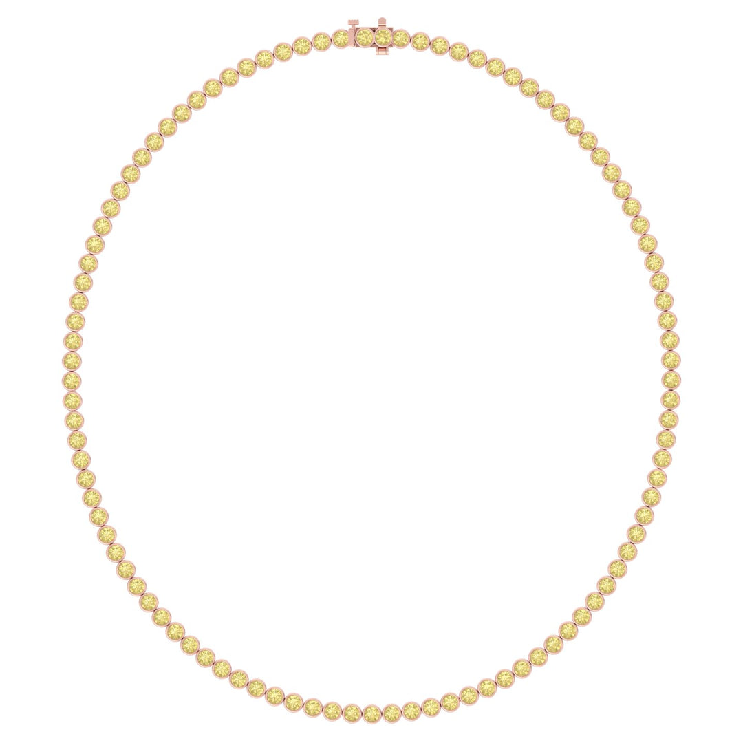 Bezel Set Fancy Yellow Lab Grown Diamond Tennis Necklace Rose Gold