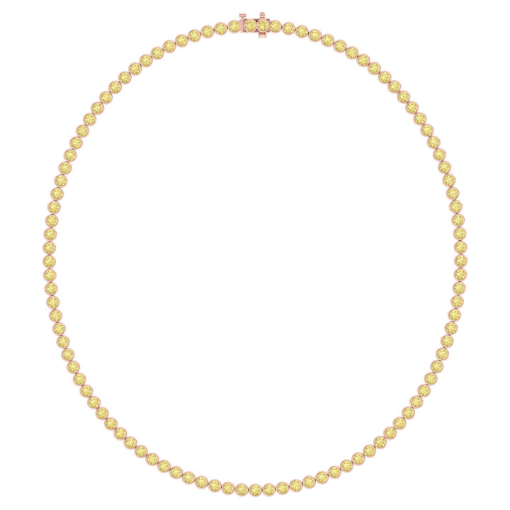 Bezel Set Fancy Yellow Lab Grown Diamond Tennis Necklace Rose Gold