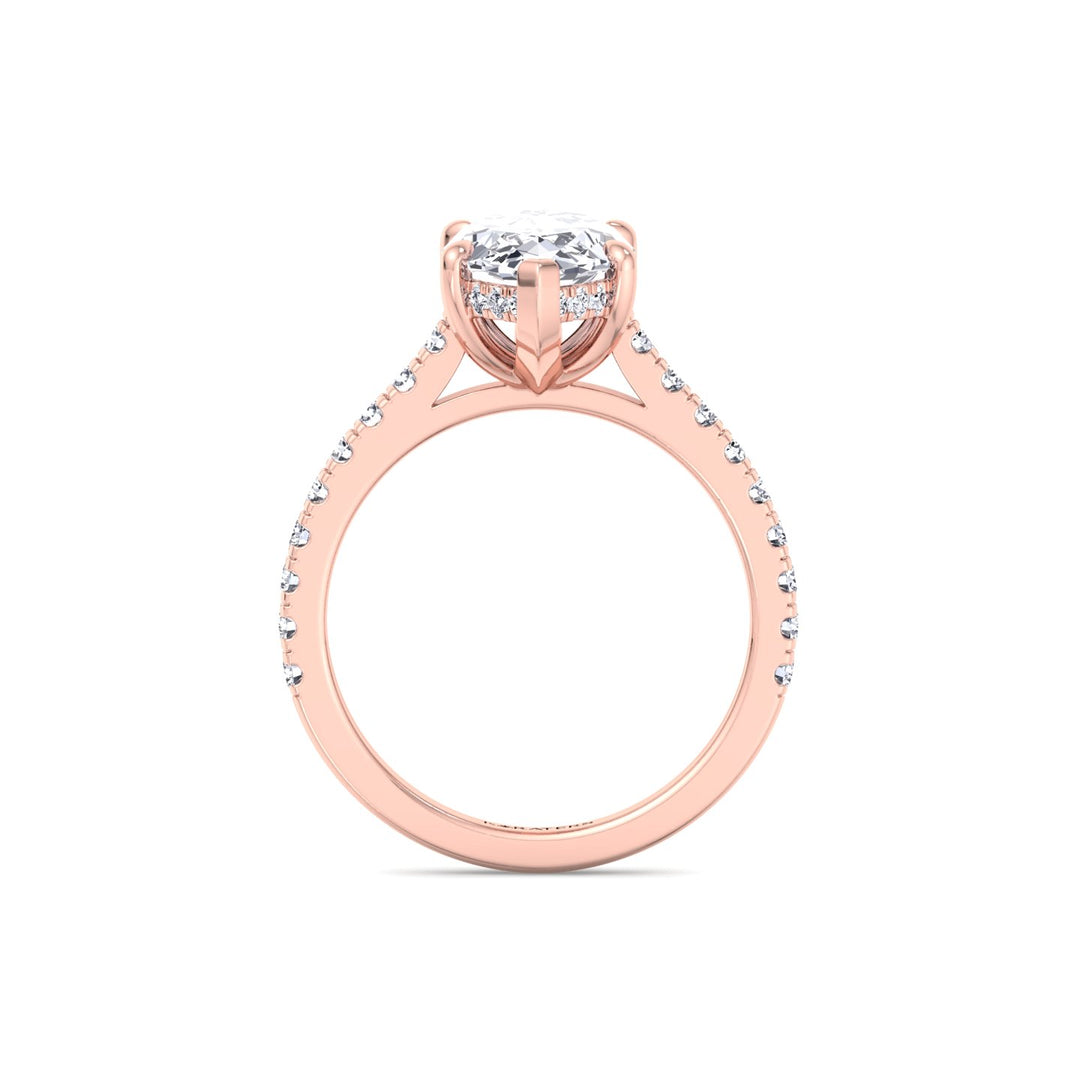 Marquise Shape Lab Grown Diamond Engagement Ring With Hidden Halo & Sidestones Rose Gold 
