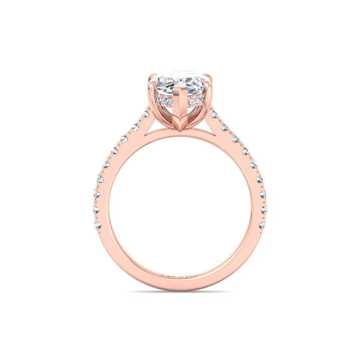 Marquise Shape Lab Grown Diamond Engagement Ring With Hidden Halo & Sidestones Rose Gold 