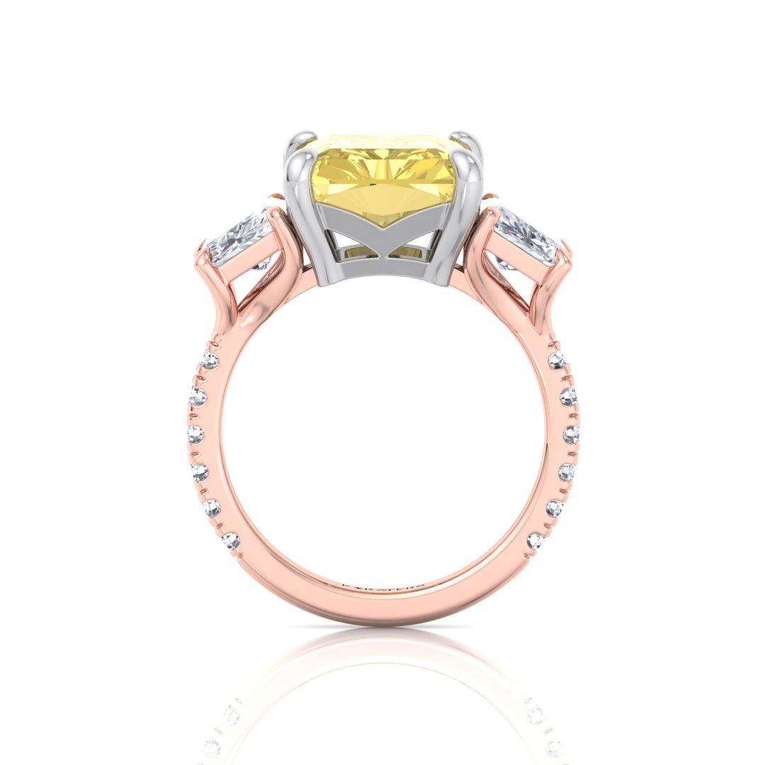 Fancy Yellow Radiant Cut Lab-Grown Diamond Engagement Ring with Pave Sidestones Rose Gold