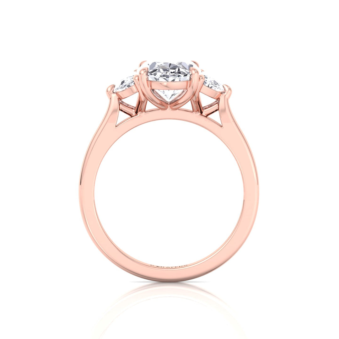 Oval Shape Lab Grown Diamond Engagement Ring with Half Moon Sidestones Rose Gold