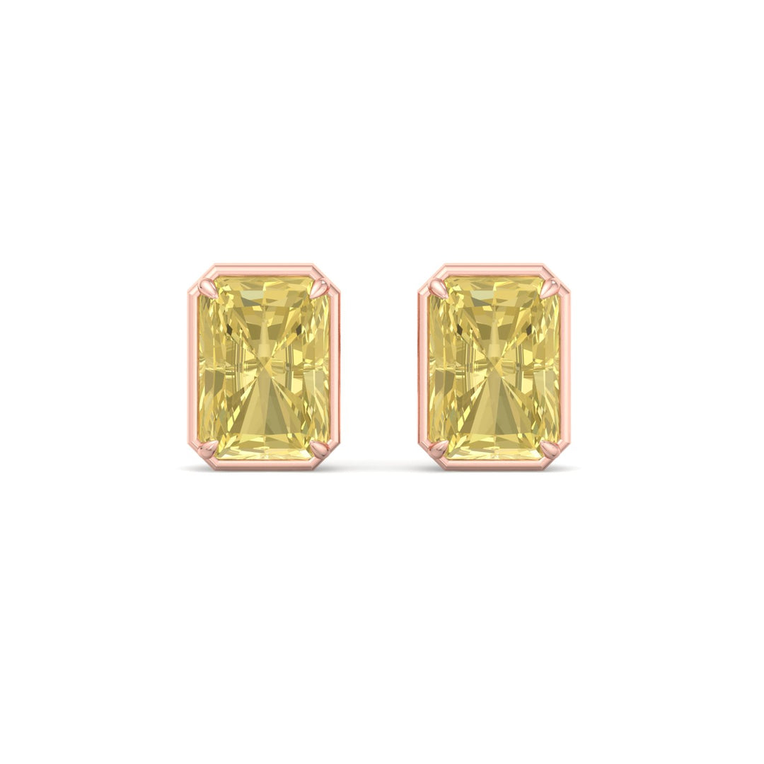 Fancy Yellow Radiant Cut Lab Grown Diamond Studs Rose Gold 18K