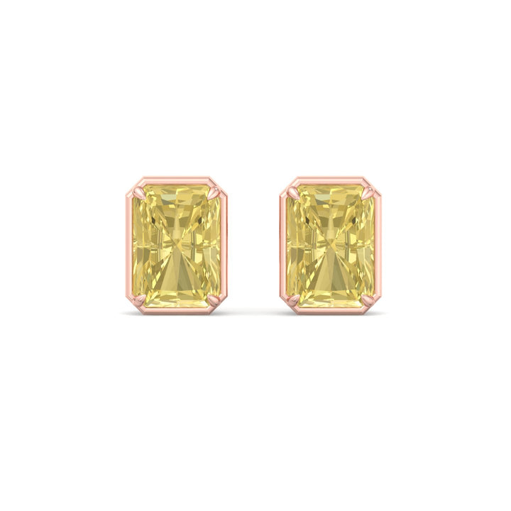 Fancy Yellow Radiant Cut Lab Grown Diamond Studs Rose Gold 18K