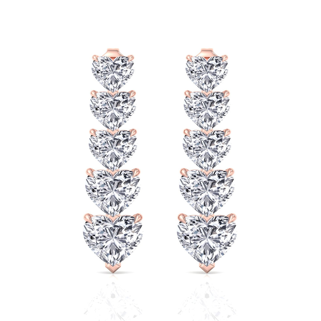 Dangle Heart Shape Lab Grown Diamond Tennis Earrings Rose Gold 18K