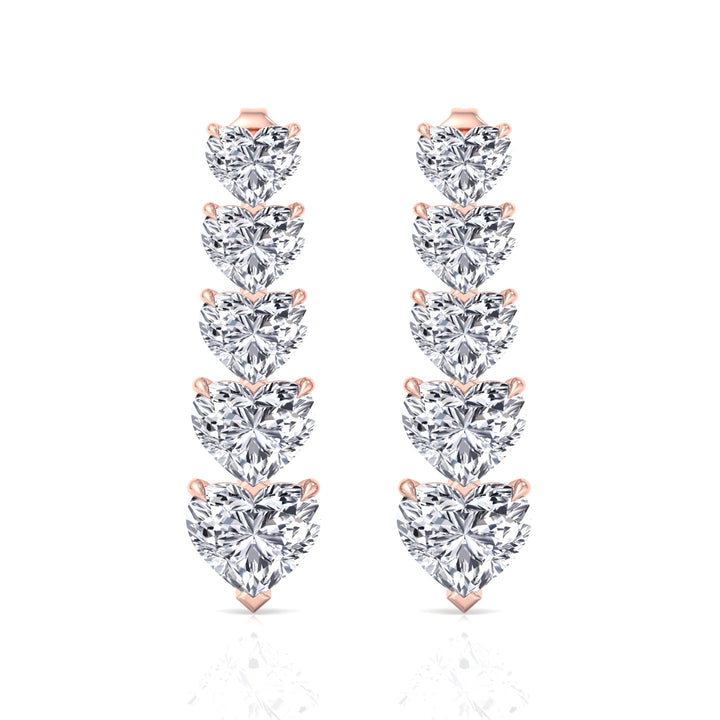 Dangle Heart Shape Lab Grown Diamond Tennis Earrings Rose Gold 18K