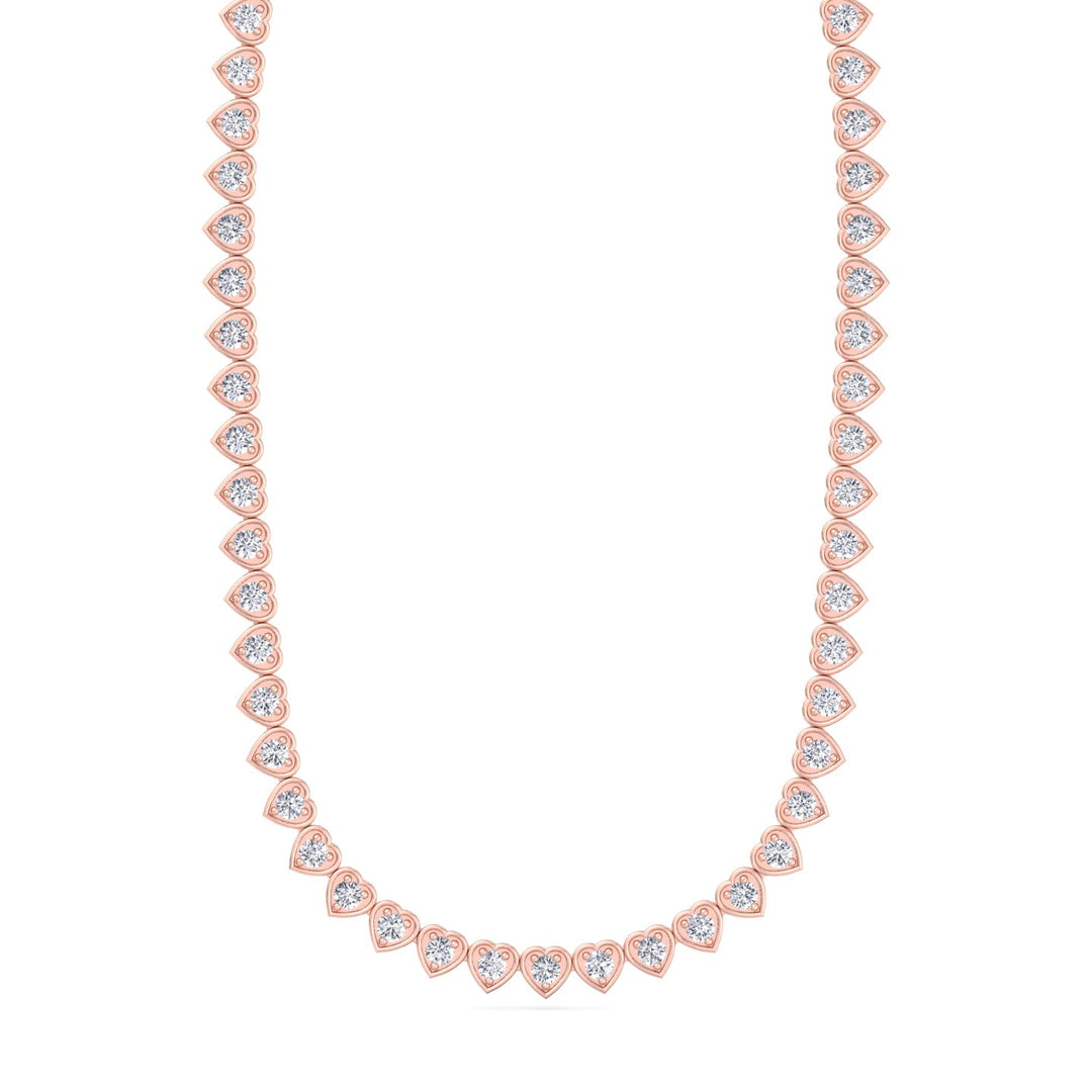 Heart Shape Bezel Set Lab Grown Diamond Tennis Necklace Rose Gold 13ct