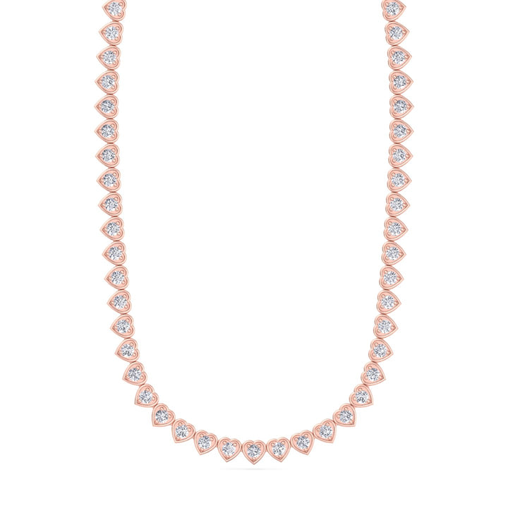 Heart Shape Bezel Set Lab Grown Diamond Tennis Necklace Rose Gold 13ct