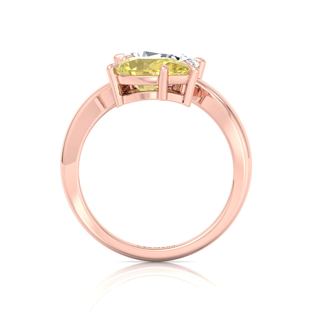 Fancy Yellow Pear Shape Lab Grown Diamond Bypass Two Stone Engagement Ring Rose Gold