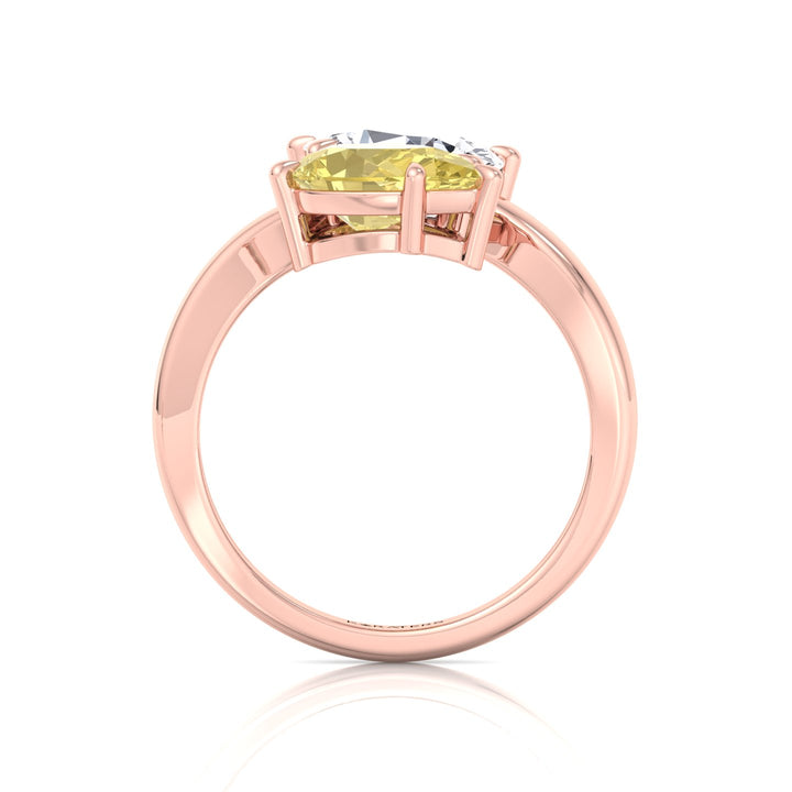 Fancy Yellow Pear Shape Lab Grown Diamond Bypass Two Stone Engagement Ring Rose Gold