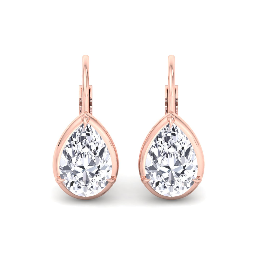 Pear Shape Lab Grown Diamond Solitaire Stud Dangle Earrings Rose Gold 14K 4CT