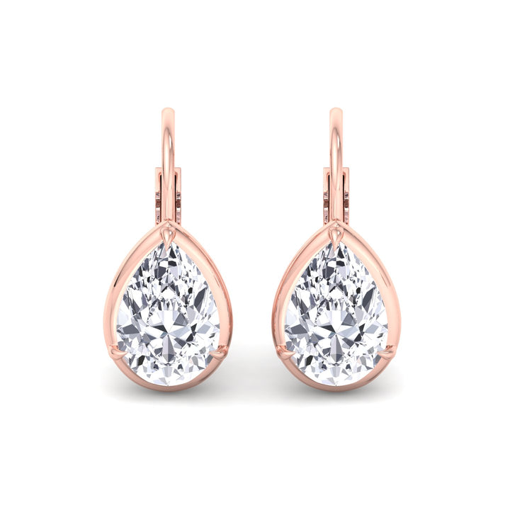 Pear Shape Lab Grown Diamond Solitaire Stud Dangle Earrings Rose Gold 14K 4CT
