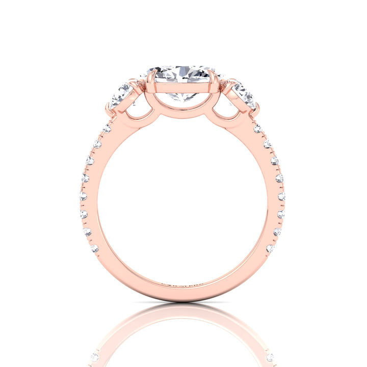 East West Oval Lab-Grown Diamond Engagement Ring with Round Sidestones Rose Gold
