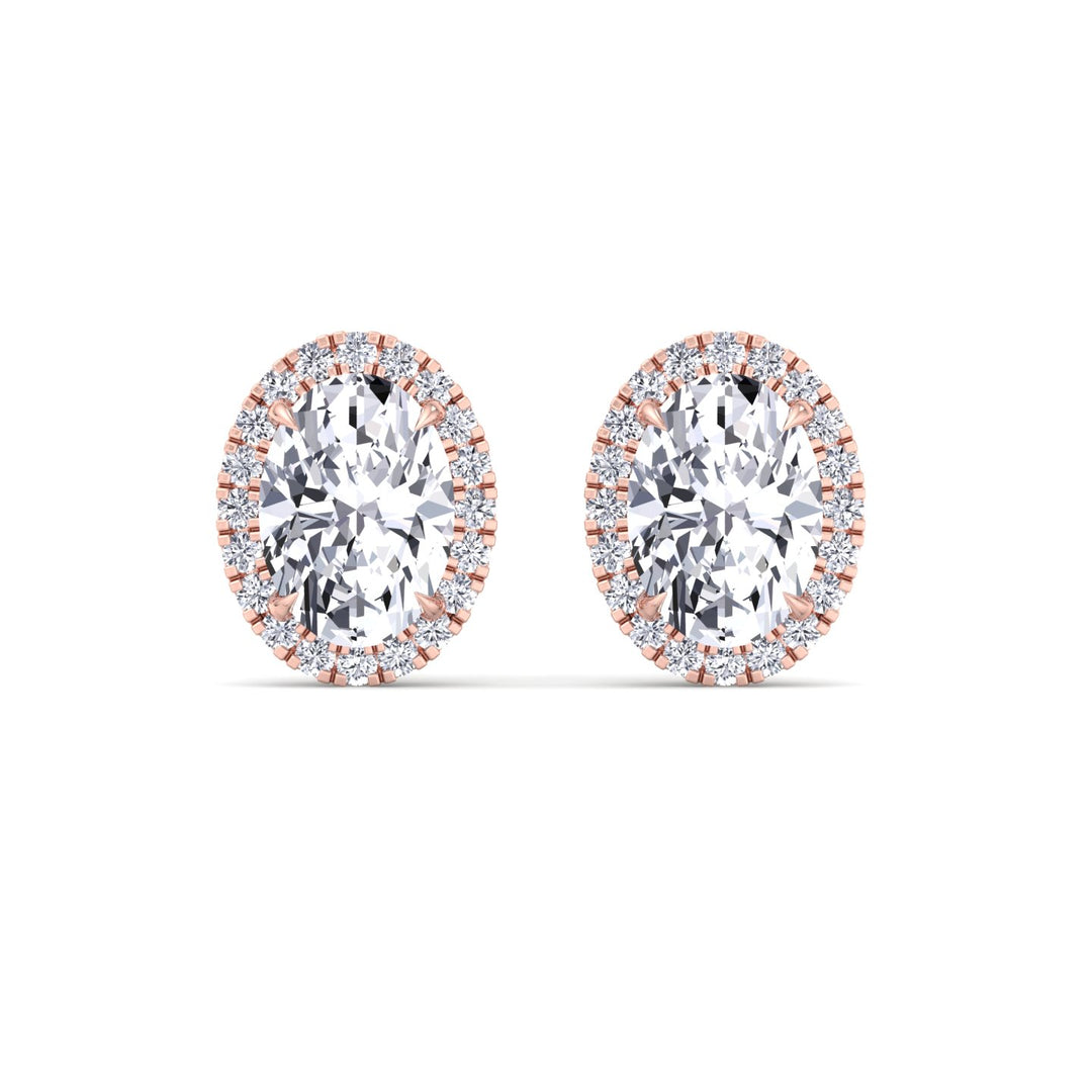 Oval Shape Lab Grown Diamond Halo Studs Rose Gold 14K