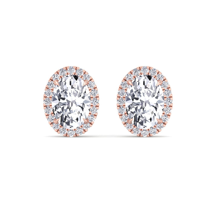 Oval Shape Lab Grown Diamond Halo Studs Rose Gold 14K