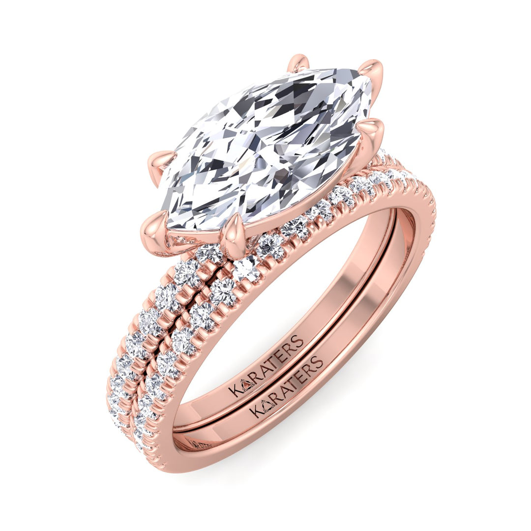 3.80CT Total Weight Marquise Shape Lab Grown Diamond Wedding Set Rose Gold 18K