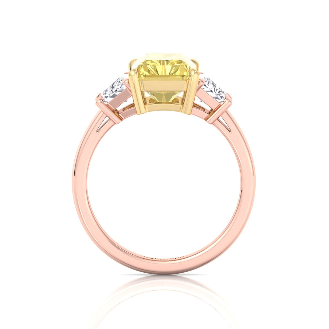 Fancy Yellow Radiant & Trapezoid Three Stone Lab-Diamond Engagement Ring Rose Gold