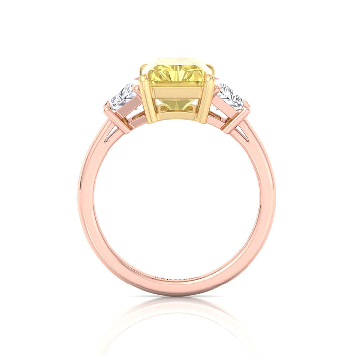 Fancy Yellow Radiant & Trapezoid Three Stone Lab-Diamond Engagement Ring Rose Gold