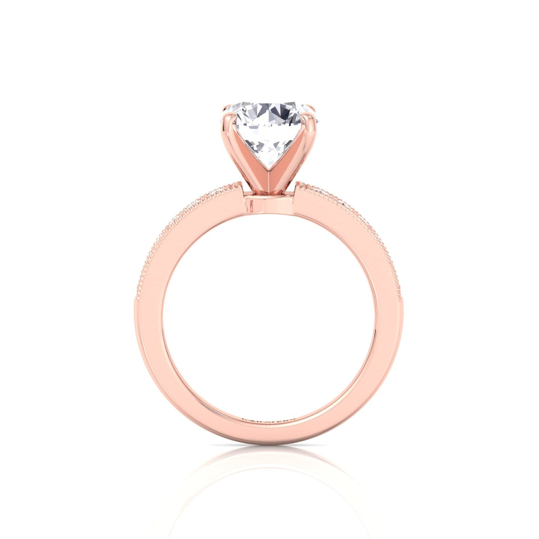 Vintage Round Shape Lab Grown Diamond Engagement Ring with Channel Set Side Stones Rose Gold
