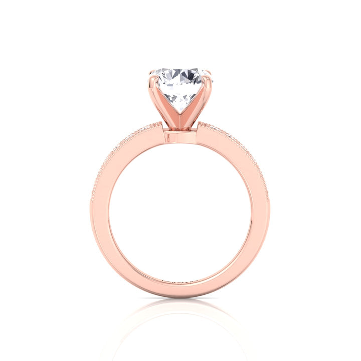 Vintage Round Shape Lab Grown Diamond Engagement Ring with Channel Set Side Stones Rose Gold