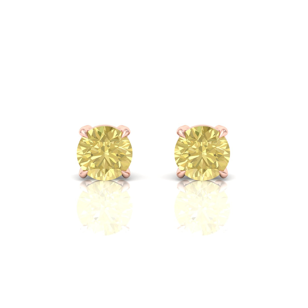 Fancy Yellow Round Shape Lab Grown Diamond Studs Rose Gold 18K
