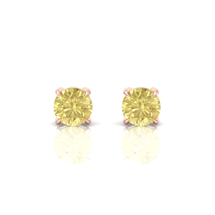 Fancy Yellow Round Shape Lab Grown Diamond Studs Rose Gold 18K