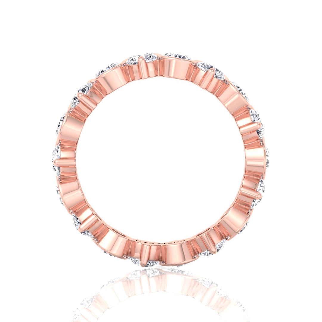 Round Shape Bezel Wave Lab Grown Diamond Eternity Band Rose Gold