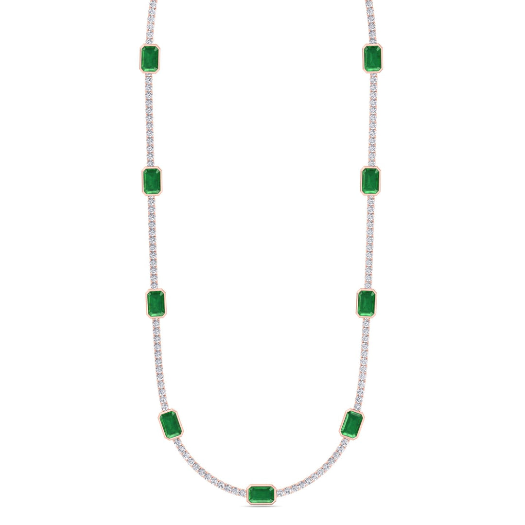 Lab Grown Emerald and Diamond Tennis Necklace Rose 20CT