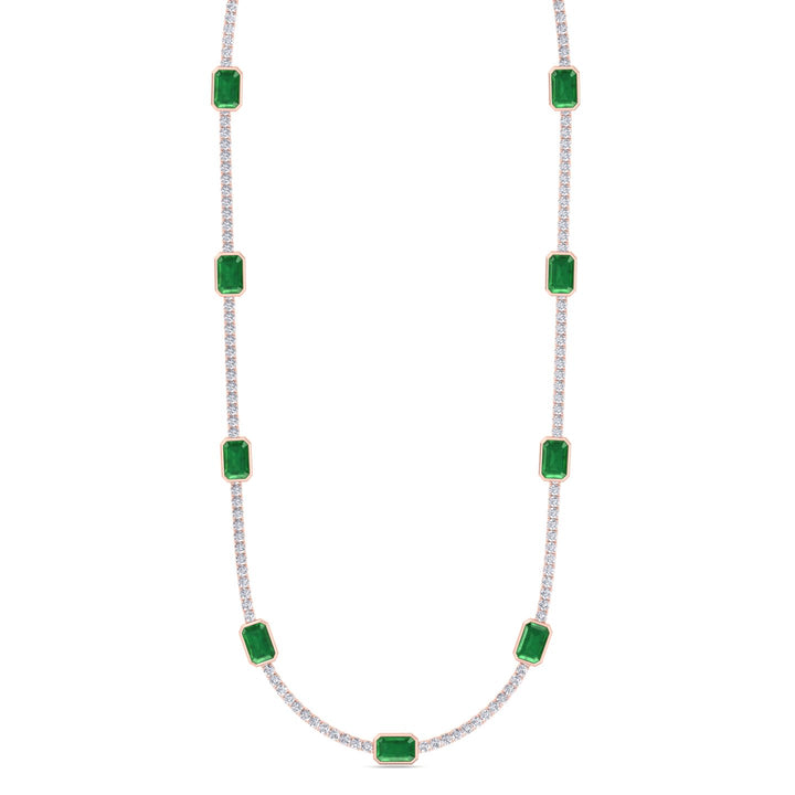 Lab Grown Emerald and Diamond Tennis Necklace Rose 20CT