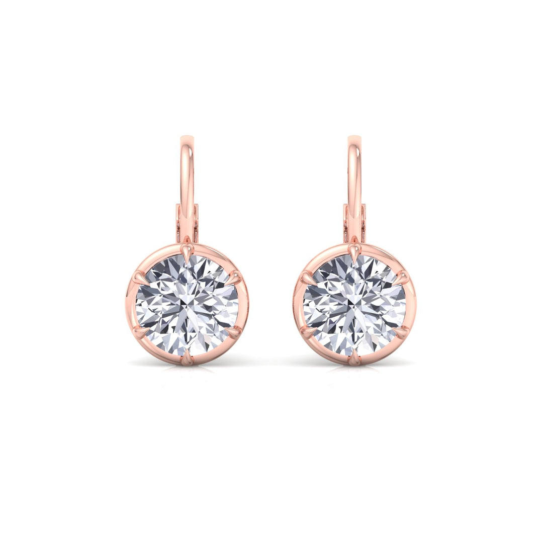Round Shape Lab Grown Diamond Bezel Prong Drop Earrings Rose Gold 14K