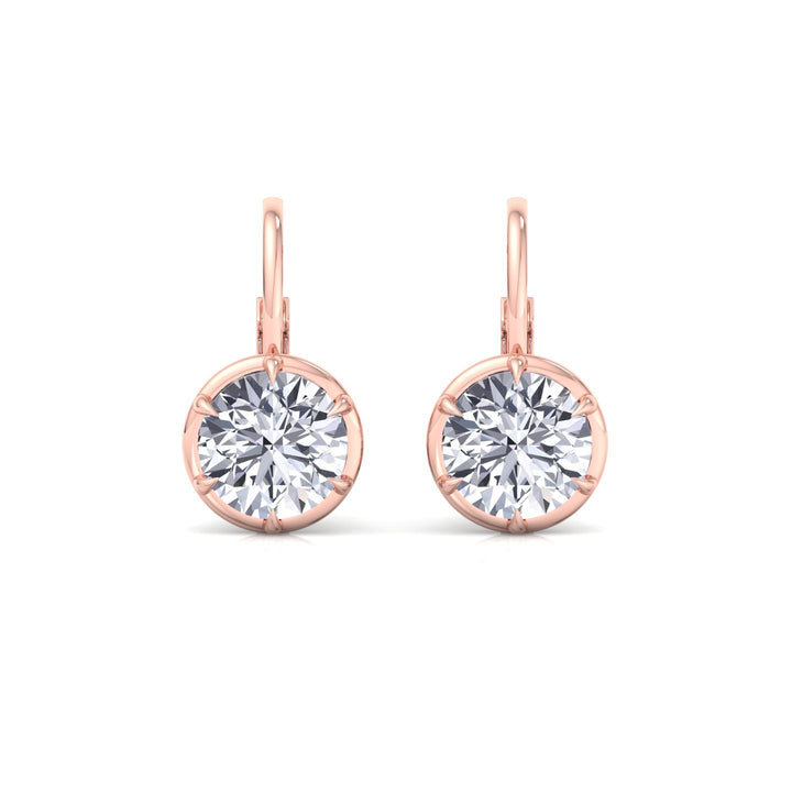 Round Shape Lab Grown Diamond Bezel Prong Drop Earrings Rose Gold 14K