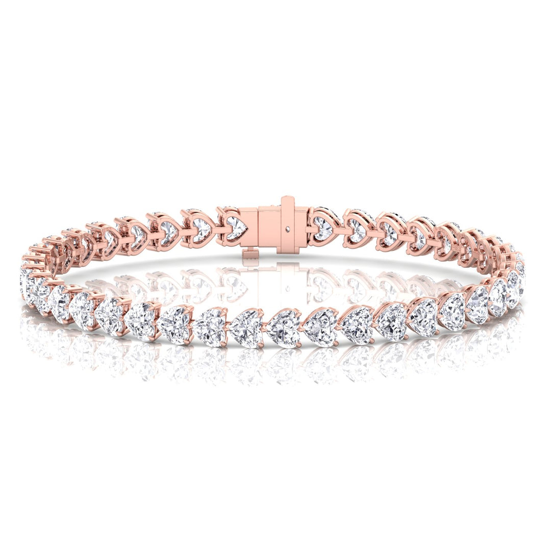 East to West Heart Shape Lab Grown Diamond Tennis Bracelet Rose Gold 14K 18K