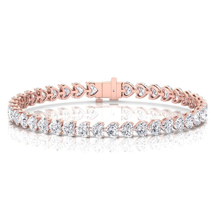 East to West Heart Shape Lab Grown Diamond Tennis Bracelet Rose Gold 14K 18K