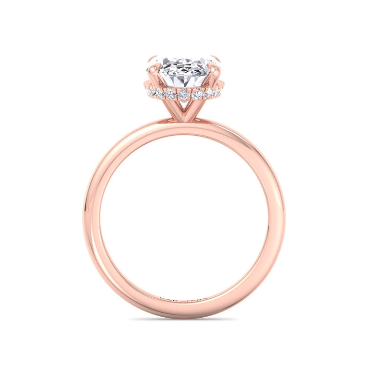 Invisible Halo Oval Shape Solitaire Lab-Grown Diamond Engagement Ring Rose Gold