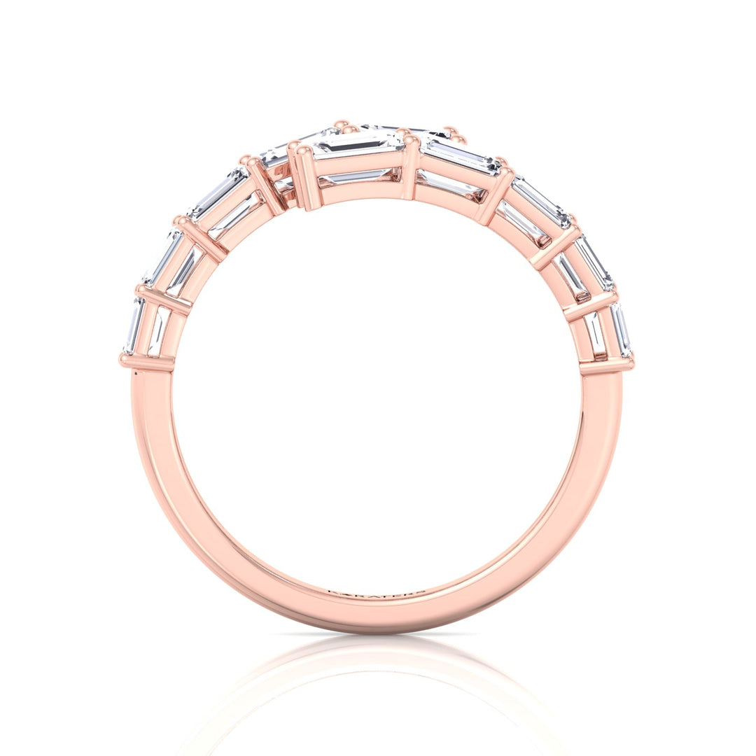 Graduated Emerald Shape Lab Grown Diamond Wrap Ring Rose Gold