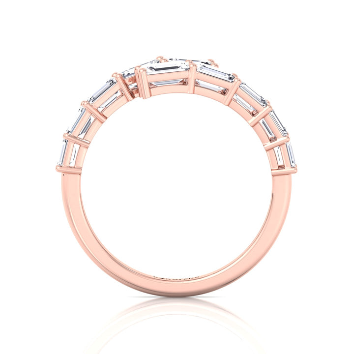 Graduated Emerald Shape Lab Grown Diamond Wrap Ring Rose Gold