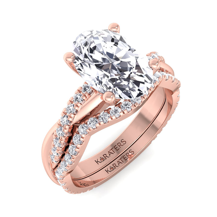 3.63CT Total Weight Oval with Oval Side Stones Grown Diamond Wedding Set Rose Gold 18K