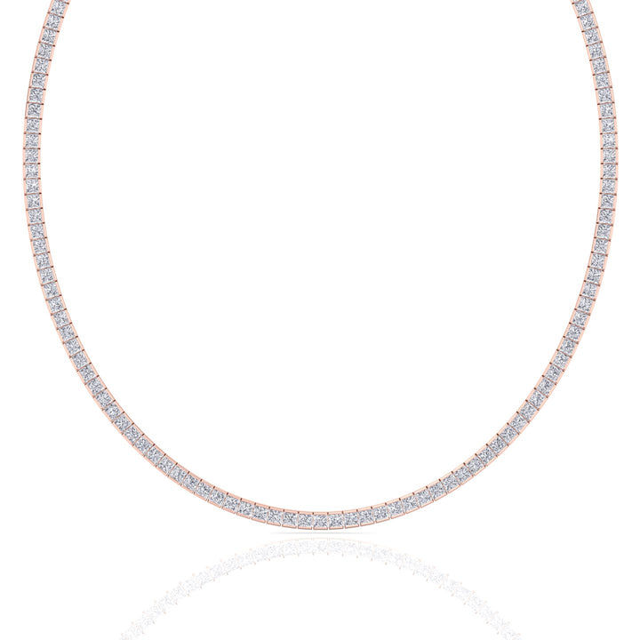 Channel Setting Princess Cut Lab-Grown Diamond Tennis Necklace  18K Solid Gold-12CT-Rose Gold