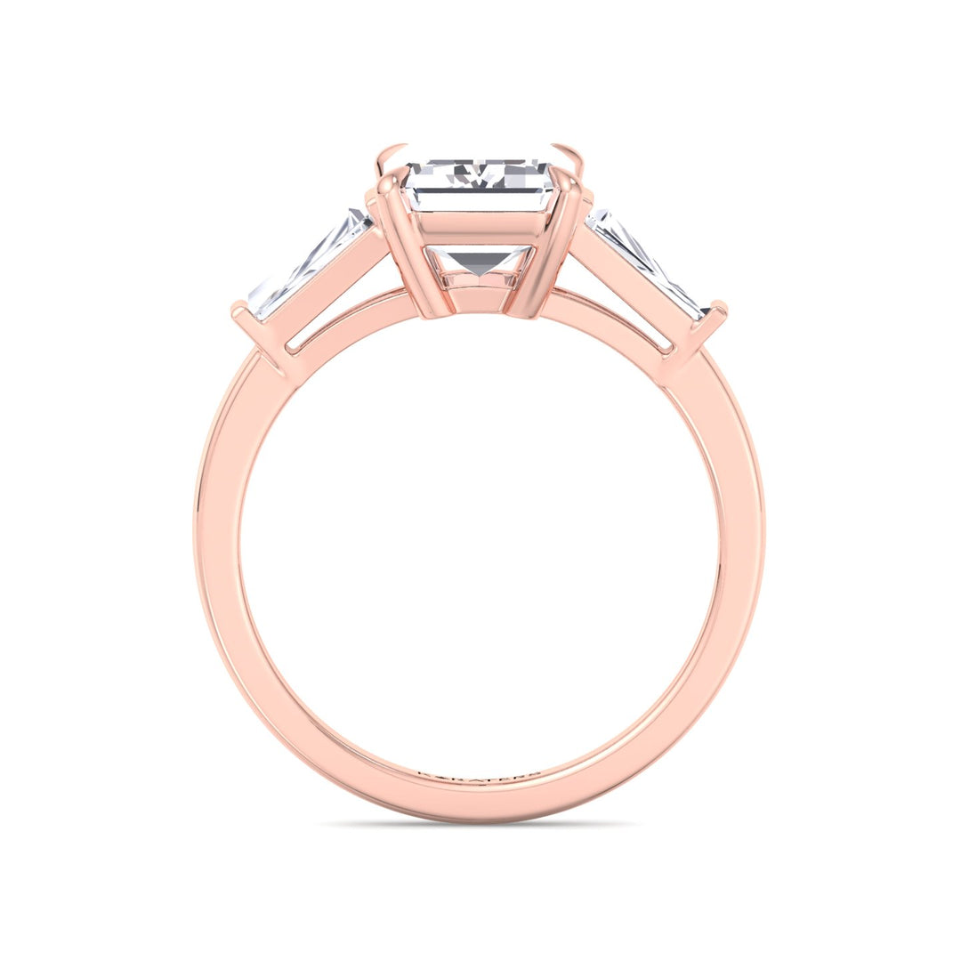 Emerald Cut Grown Diamond Solitaire Engagement Ring With Tapered Baguette Sidestones Rose Gold 