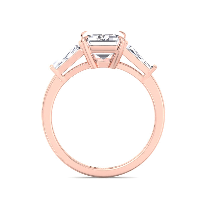 Emerald Cut Grown Diamond Solitaire Engagement Ring With Tapered Baguette Sidestones Rose Gold 