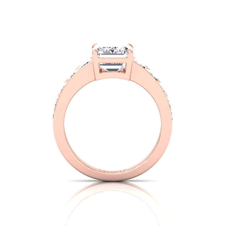 Emerald Shape Lab Grown Diamond Engagement Ring with Graduated Tapered Emerald Sidetones Rose Gold